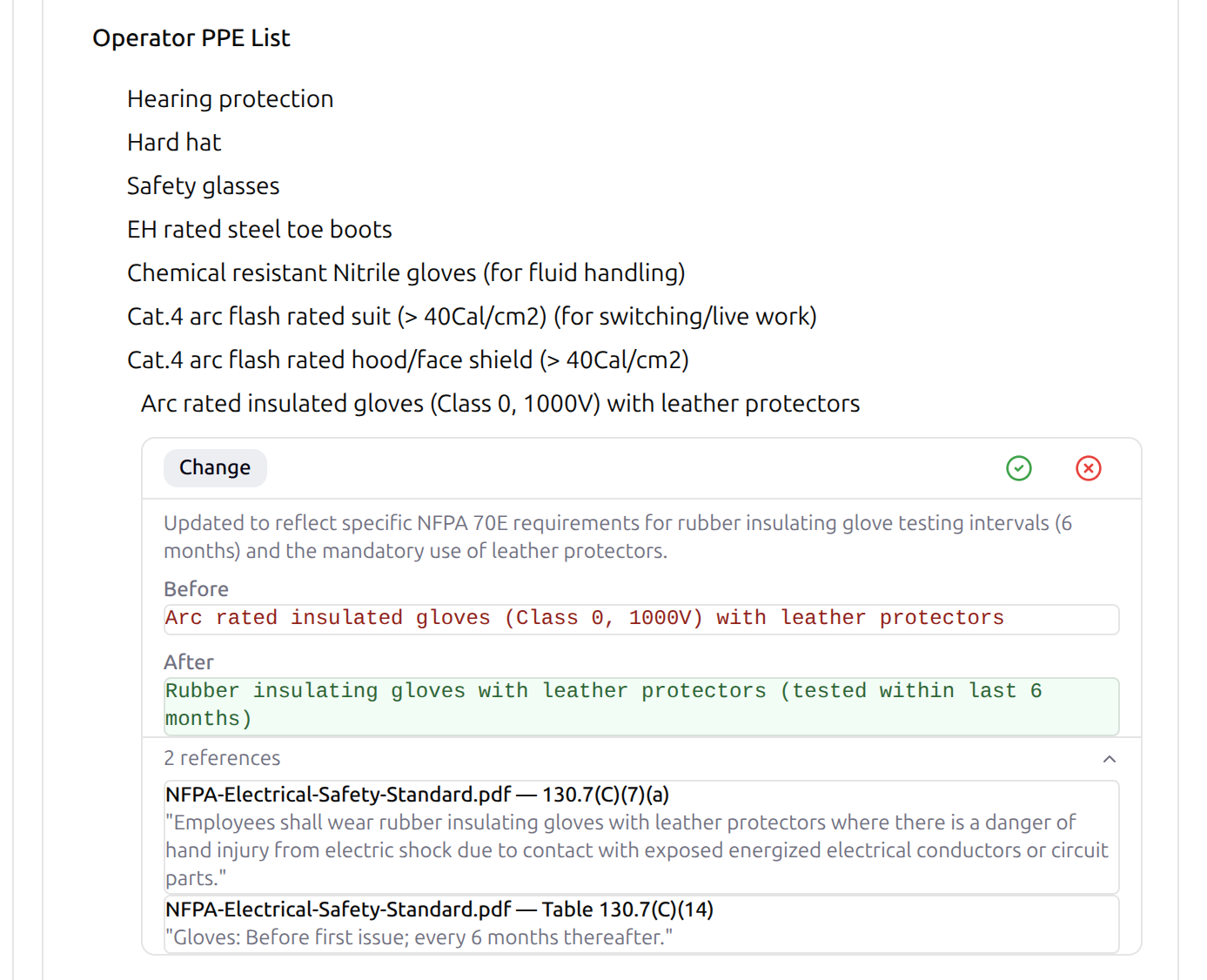 NFPA 70E validation suggestion